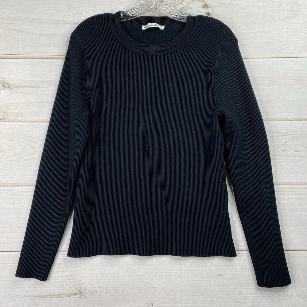 Abercrombie & Fitch Sweater Womens XL Black Heavyweight Pullover Ribbed Fitted